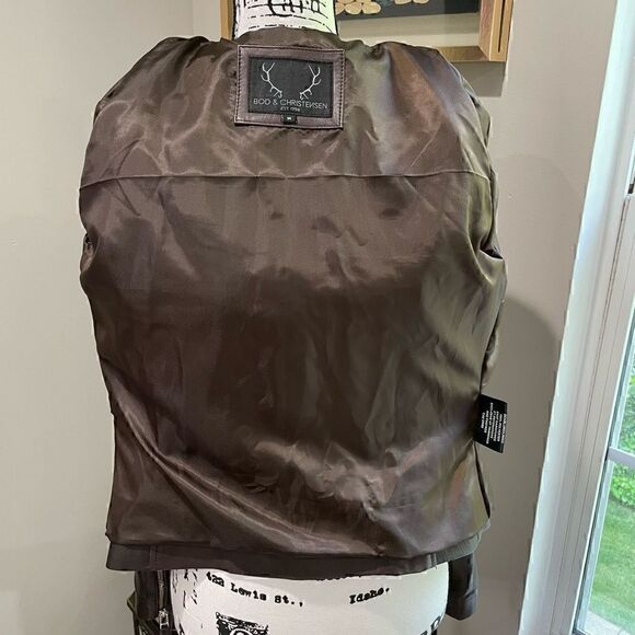 BOD & CHRISTENSEN Leather Mixed Media Moto Brown Jacket M - Picture 7 of 10